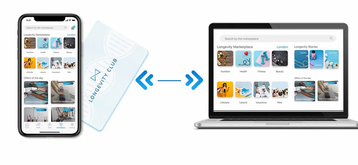 Longevity Marketplace on mobile and desktop